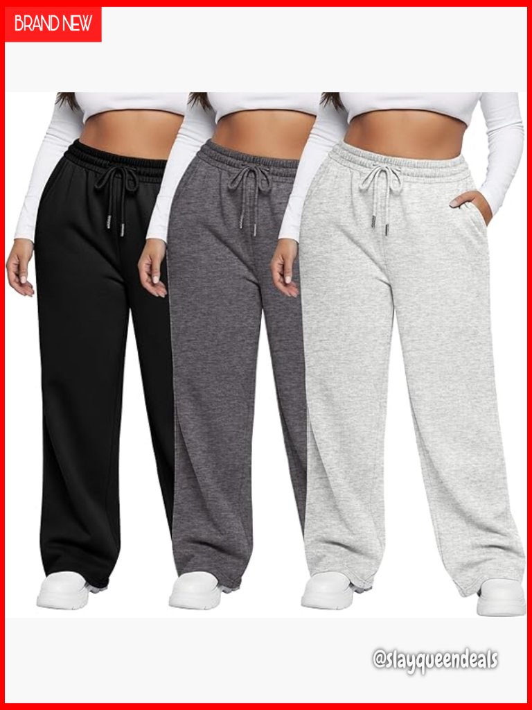 Plus Size Wide Leg Sweatpants 3 Pack Travel Joggers With Pockets